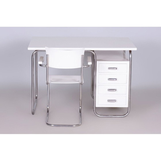 Image 1 of Vintage Bauhaus Schreibtisch aus Chromstahl und Holz, Tschechoslowakei 1930