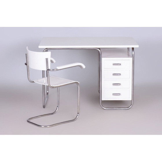 Image 1 of Vintage Bauhaus Schreibtisch aus Chromstahl und Holz, Tschechoslowakei 1930