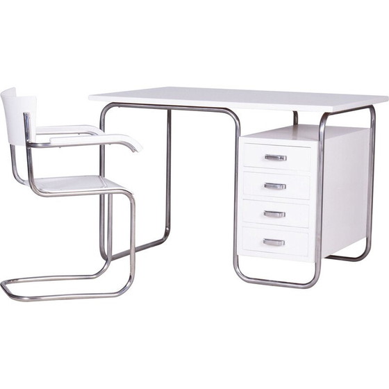 Image 1 of Vintage Bauhaus Schreibtisch aus Chromstahl und Holz, Tschechoslowakei 1930