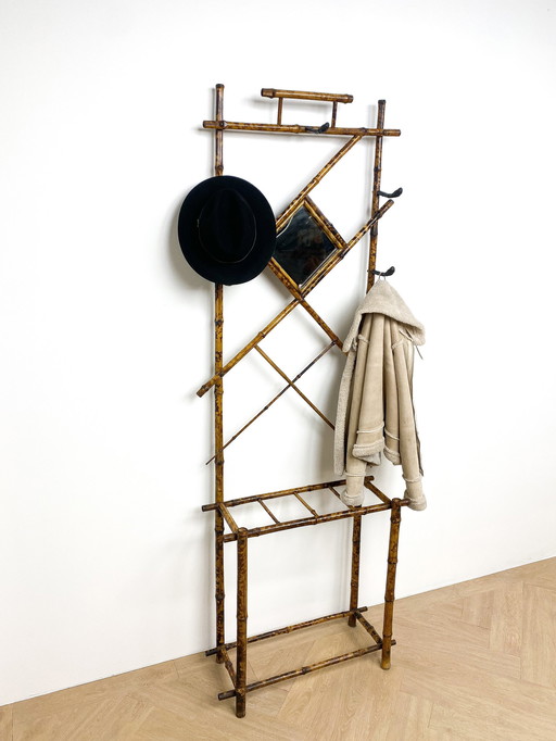 Vintage Bambus Rattan Kleiderständer, Jugendstil, Art Deco