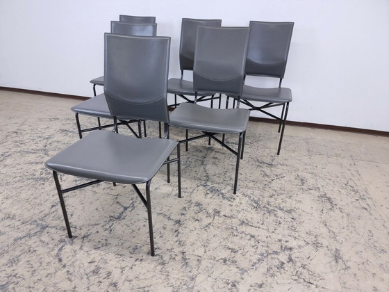 Image 1 of Matteo Grassi Dining Chair's Set Lederstühle Ledersessel Designer Stühle in grau