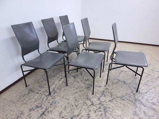 Image 1 of Matteo Grassi Dining Chair's Set Lederstühle Ledersessel Designer Stühle in grau