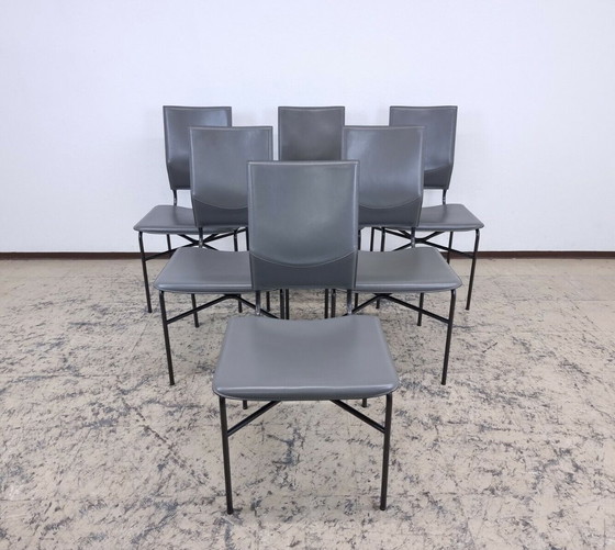 Image 1 of Matteo Grassi Dining Chair's Set Lederstühle Ledersessel Designer Stühle in grau