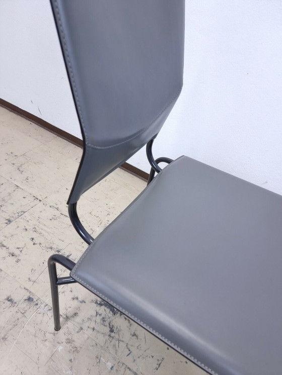 Image 1 of Matteo Grassi Dining Chair's Set Lederstühle Ledersessel Designer Stühle in grau