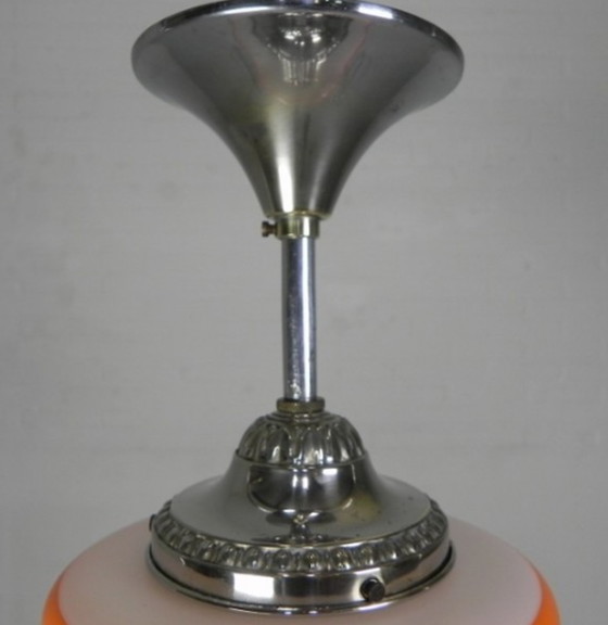 Image 1 of Art deco Hängelampe mit orangefarbenen Streifen