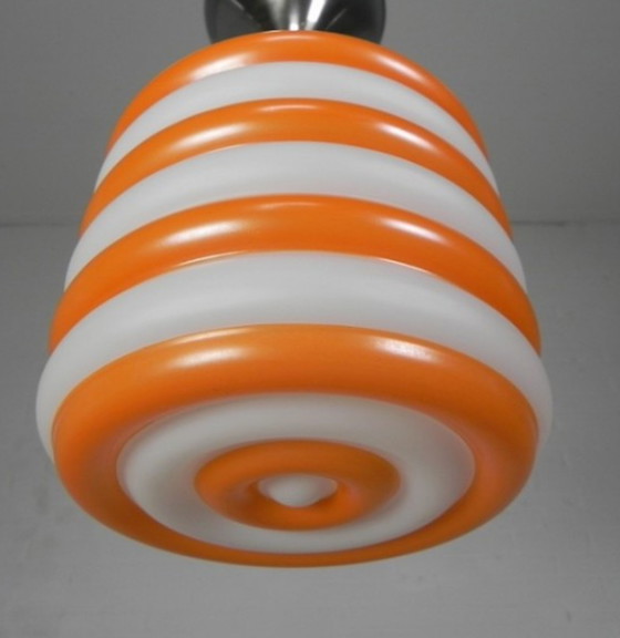 Image 1 of Art deco Hängelampe mit orangefarbenen Streifen