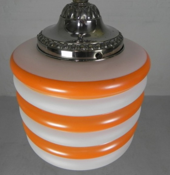 Image 1 of Art deco Hängelampe mit orangefarbenen Streifen