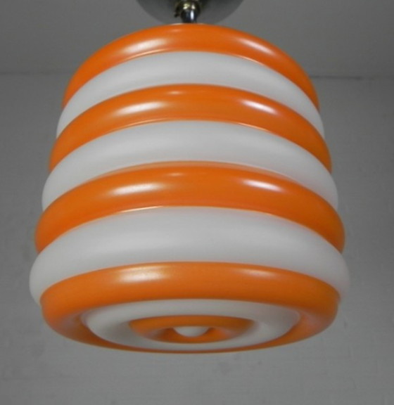 Image 1 of Art deco Hängelampe mit orangefarbenen Streifen