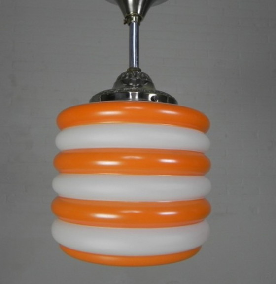Image 1 of Art deco Hängelampe mit orangefarbenen Streifen
