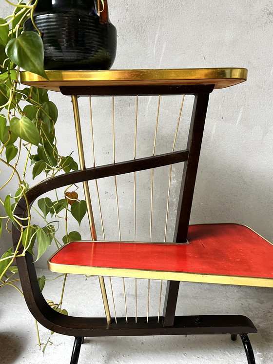 Image 1 of 1950er Pflanzentisch Rockabilly Rot Schwarz Gold