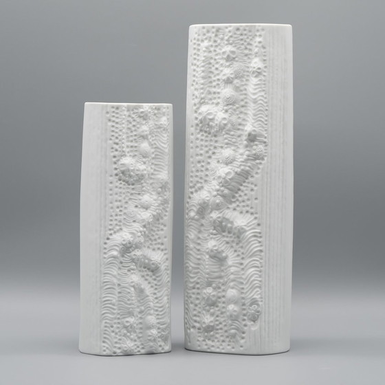 Image 1 of Martin Freyer Rosenthal Bisque Porzellan Relief Azu Vase Op Art Design 70S Trio