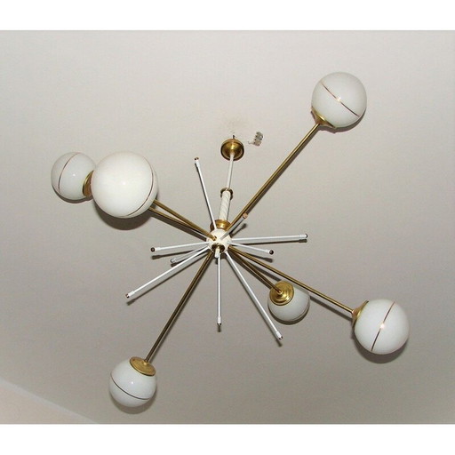Vintage-Kronleuchter aus Messing und Glas, 1960er Jahre