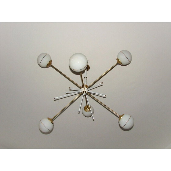 Image 1 of Vintage-Kronleuchter aus Messing und Glas, 1960er Jahre