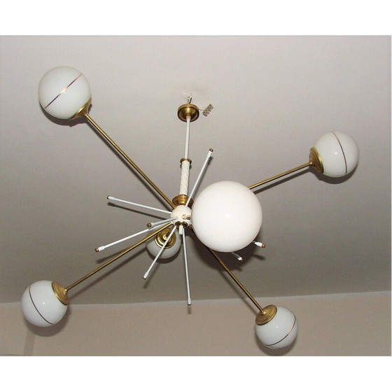 Image 1 of Vintage-Kronleuchter aus Messing und Glas, 1960er Jahre