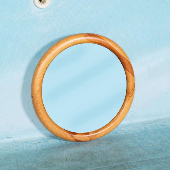 Image 1 of Runder Holzspiegel Glasmaster Markaryd Schweden 1960er Jahre