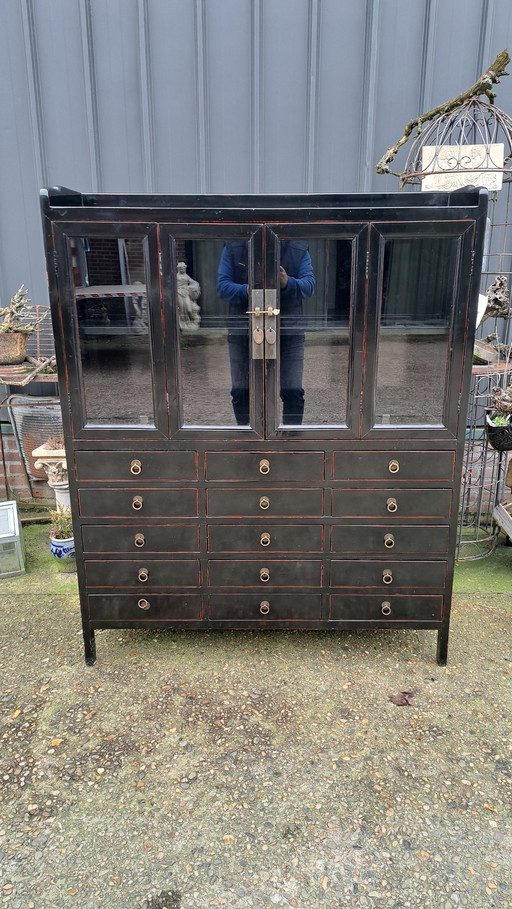 Antike orientalische Kommode, Apotheker Kabinett, Display Cabinet, Geschirr Kabinett Dim. 126 X 37Cm und 157Cm hoch.