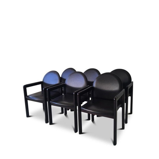 Image 1 of Vintage Sessel schwarzes Leder und Holz von Bulo Belgien 1980s