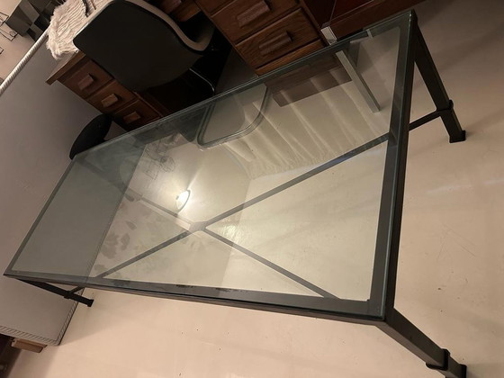 Image 1 of Großer skulpturaler Couchtisch - Xxl - 180 Cm X 70 Cm - Kunstschmiedearbeiten & Glas - 1980