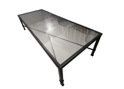 Großer skulpturaler Couchtisch - Xxl - 180 Cm X 70 Cm - Kunstschmiedearbeiten & Glas - 1980