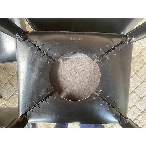 Image 1 of Satz von 7 schwarzen Vintage-Ledersesseln von Couro Brasil