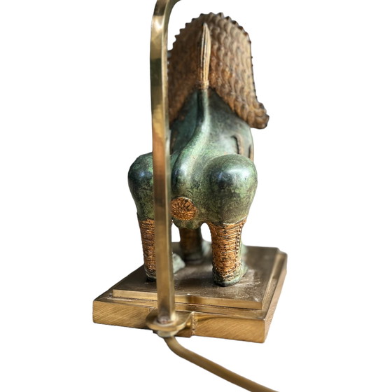 Image 1 of Thai Singha Löwe Foo Hund Tischlampe aus Bronze und vergoldet