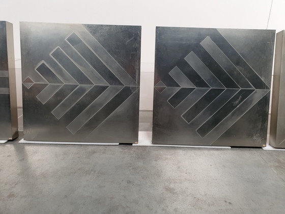 Image 1 of Brutalist Vintage Wandpaneele aus Metall im geometrischen Stil der 60er Jahre