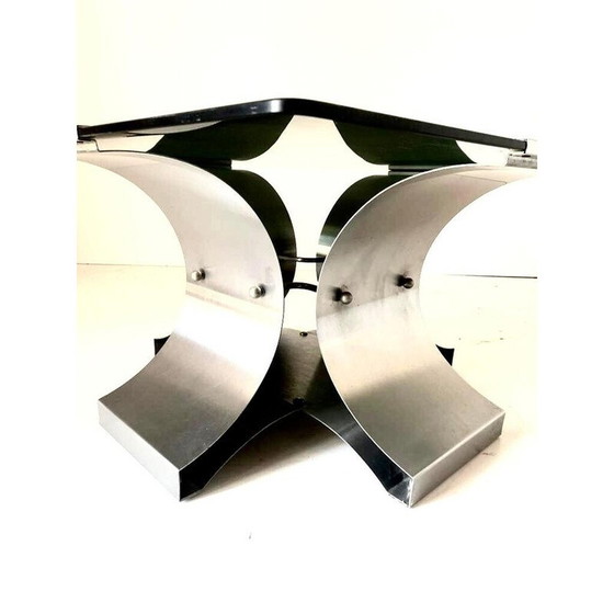 Image 1 of Vintage Couchtisch aus Rauchglas und Aluminium von François Monnet, Frankreich 1970