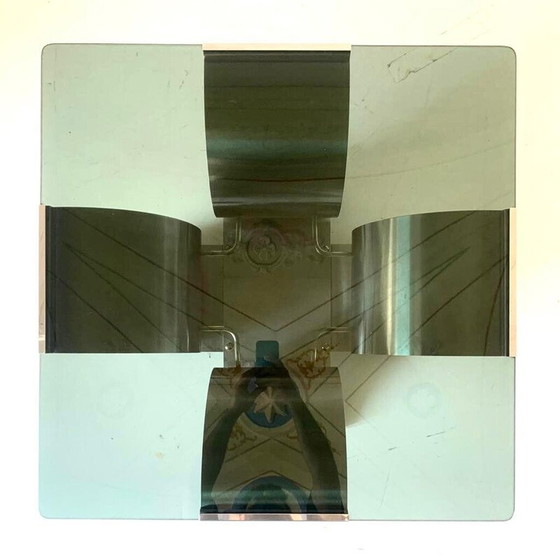 Image 1 of Vintage Couchtisch aus Rauchglas und Aluminium von François Monnet, Frankreich 1970