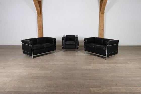 Image 1 of Vintage Cassina Lc2 Zweisitzer Sofa von Charlotte Perriand und Le Corbusier