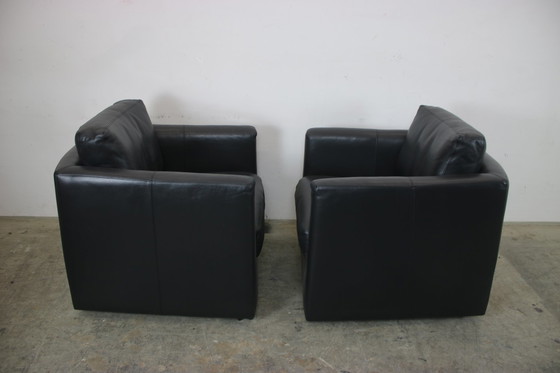 Image 1 of Zwei Walter Knoll Lounge Sessel Echt Leder Schwarz Rollbar