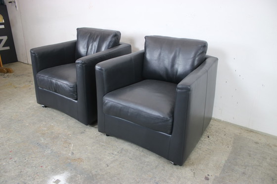 Image 1 of Zwei Walter Knoll Lounge Sessel Echt Leder Schwarz Rollbar