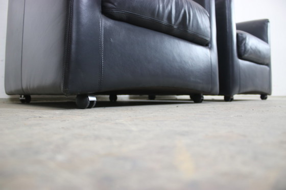 Image 1 of Zwei Walter Knoll Lounge Sessel Echt Leder Schwarz Rollbar