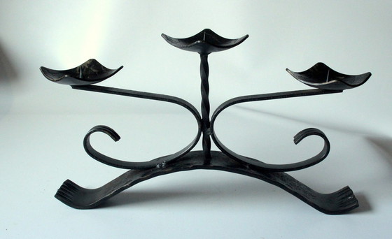 Image 1 of Großer Kerzenständer Aus Schmiedeeisen - 3 Armig - Handarbeit - Vintage