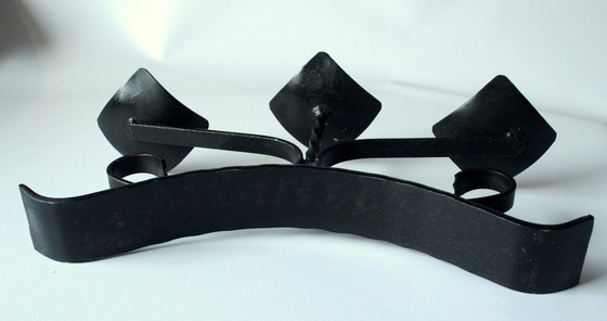Image 1 of Großer Kerzenständer Aus Schmiedeeisen - 3 Armig - Handarbeit - Vintage