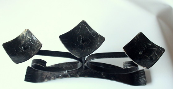 Image 1 of Großer Kerzenständer Aus Schmiedeeisen - 3 Armig - Handarbeit - Vintage