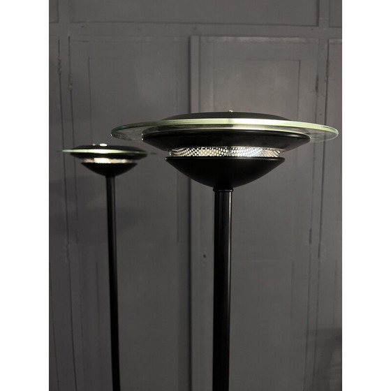 Image 1 of Paar vintage Stehlampen aus schwarz lackiertem Metall und Glasscheibe, 1980
