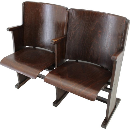 Vintage 2-Sitzer Kinobank aus Buchensperrholz für Ton, Tschechoslowakei 1970