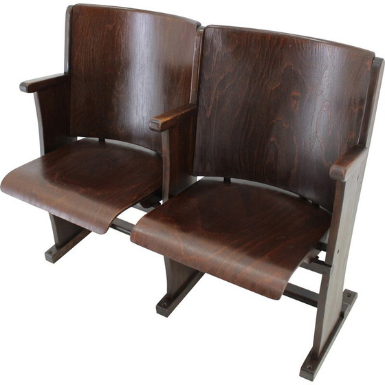 Image 1 of Vintage 2-Sitzer Kinobank aus Buchensperrholz für Ton, Tschechoslowakei 1970