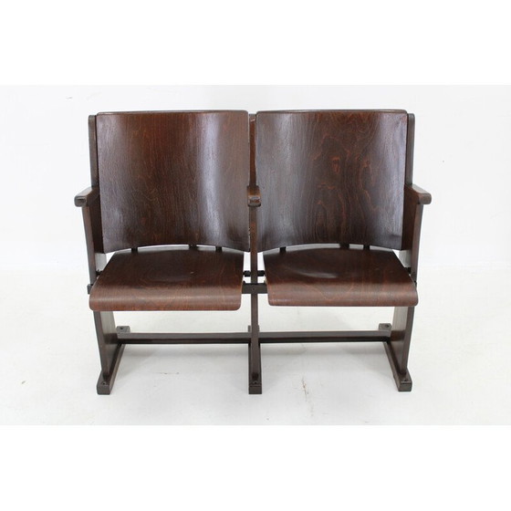 Image 1 of Vintage 2-Sitzer Kinobank aus Buchensperrholz für Ton, Tschechoslowakei 1970