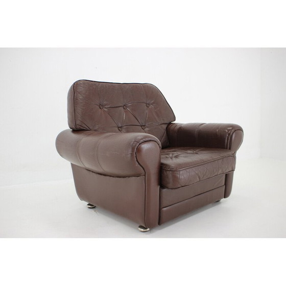Image 1 of Vintage-Sessel aus braunem Leder, Dänemark 1970