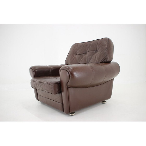 Image 1 of Vintage-Sessel aus braunem Leder, Dänemark 1970