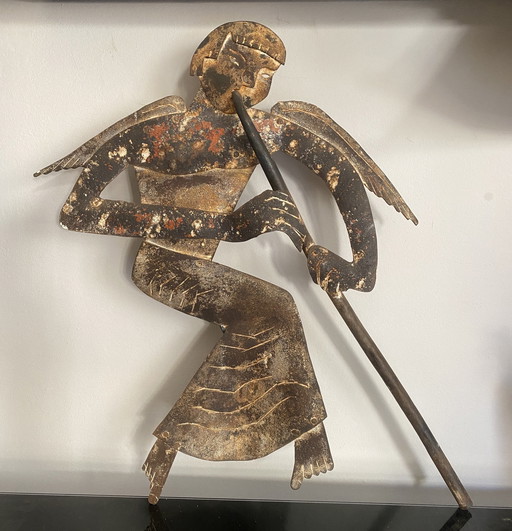 Gabriel Folk Art, Wetterfahne, antike Wandleuchte aus Schmiedeeisen