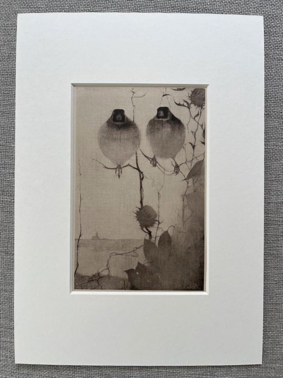 Image 1 of Jan Mankes 1889-1920 / Original gerahmte Heliogravüre Stieglitze in der Abenddämmerung 1923