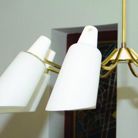 Image 1 of Vintage Sputnik-Kronleuchter mit 8 Opalschirmen von Stilnovo Style, Italien 1950