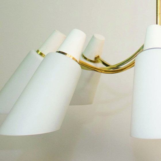 Image 1 of Vintage Sputnik-Kronleuchter mit 8 Opalschirmen von Stilnovo Style, Italien 1950