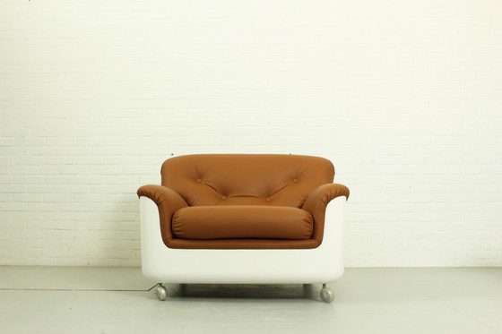 Image 1 of Space Age Fiberglass Lounge Chair In Cognac Leder, 1970S