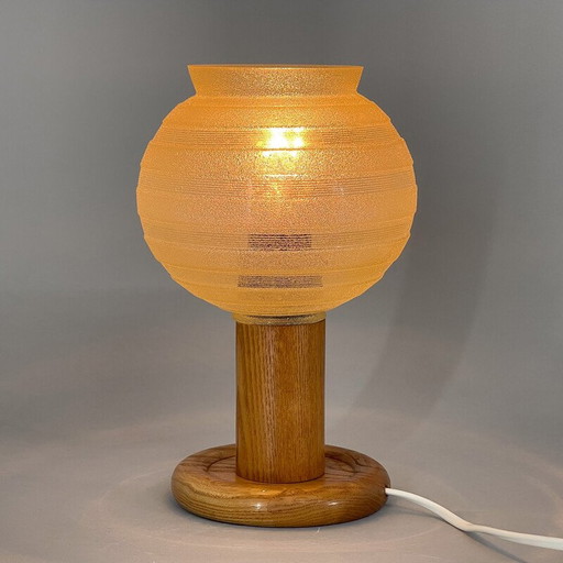 Vintage Tischlampe aus Holz und Glas, Ex-Tschechoslowakei 1970