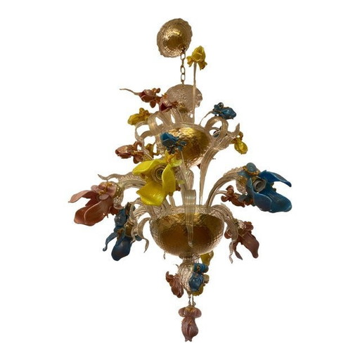 1970S Italienischer Stil Murano Glas Multicolors mit Blumen Kronleuchter