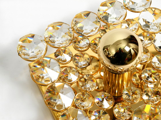 Image 1 of Fantastische kleine Decken- oder Wandleuchte aus Messing von Palwa aus den 70er Jahren mit facettierten Kristallsteinen