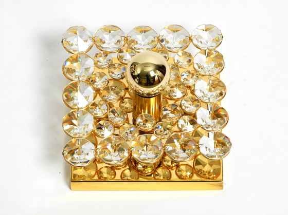 Image 1 of Fantastische kleine Decken- oder Wandleuchte aus Messing von Palwa aus den 70er Jahren mit facettierten Kristallsteinen